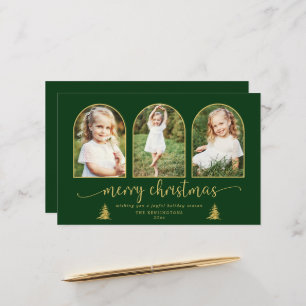 BUDGET Chic Gold Tree Arch 3 Photo Christmas Card