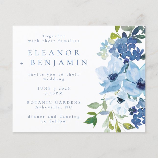 Budget Chic Light Blue Watercolor Floral Wedding (Front)