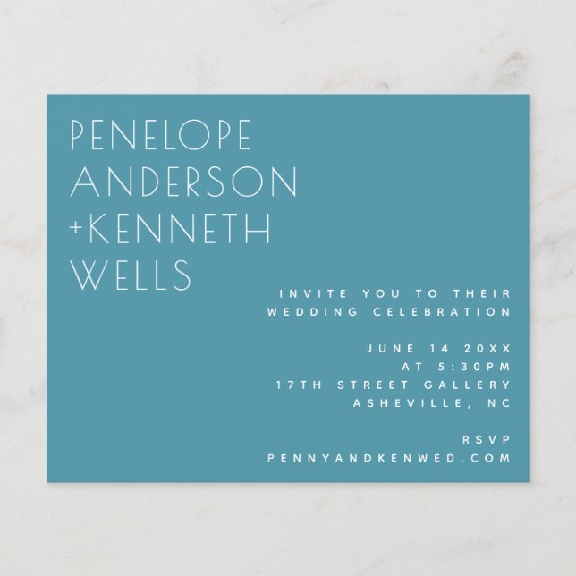 Budget Chic Minimalist Modern Teal Wedding Invite (Front)