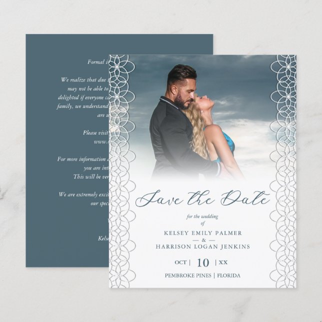 Budget Chic Modern Lace Effect Photo Wedding (Front/Back)