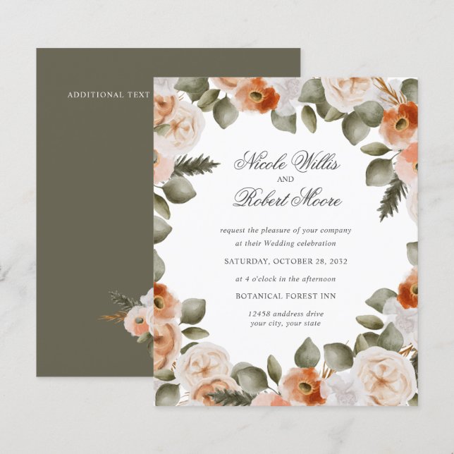 Budget Chic Orange Ivory MOSS green floral Wedding (Front/Back)