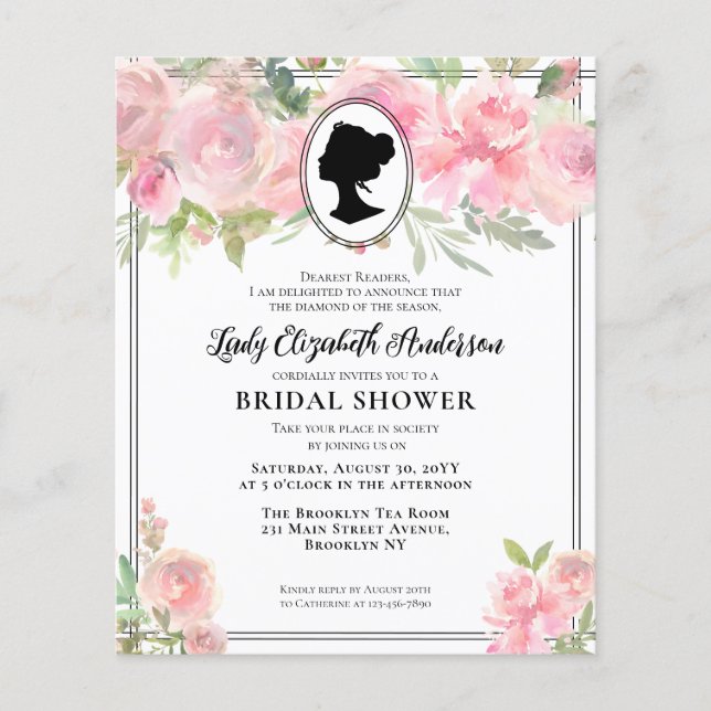 Budget Chic Pink Florals Regency Era Bridal Shower (Front)