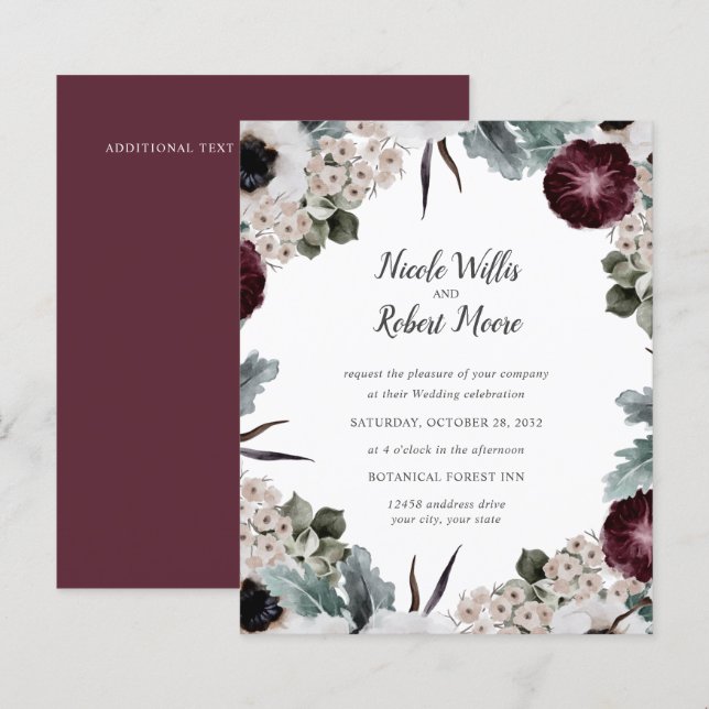 Budget Chic Plum Ivory Acanthus floral Wedding (Front/Back)