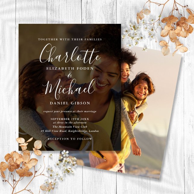 Budget Chic Script 2 Photos Wedding Invitation (Budget Chic Script 2 Photos Wedding Invitation)