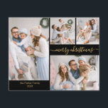 Budget Chic Script 5 Photo Collage Christmas Cards<br><div class="desc">Budget, Minimalist, Elegant Calligraphy Black and Gold Script 5 Photo Collage "Merry Christmas" Script Holiday Thin Card. This festive, simple, whimsical five (5) photo holiday card template (on front 4 photo and back 1 photo) features a pretty grid photo collage and says „Merry Christmas”! The „Merry Christmas” greeting text written...</div>