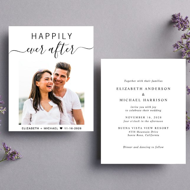 Budget Chic Script Photo Wedding Invitation (Our user-friendly template allows you to easily upload your photo and create your perfect invitation)