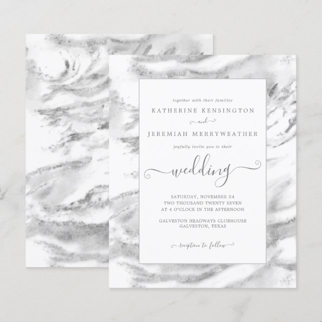 Budget Chic Silver Foil Marble Wedding Invitation (Front/Back)