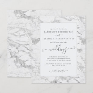 Budget Chic Silver Foil Marble Wedding Invitation