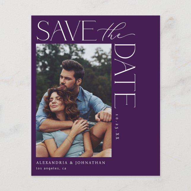 Budget Chic Stylish Mod Photo Save the Date 2 Purp Flyer (Front)