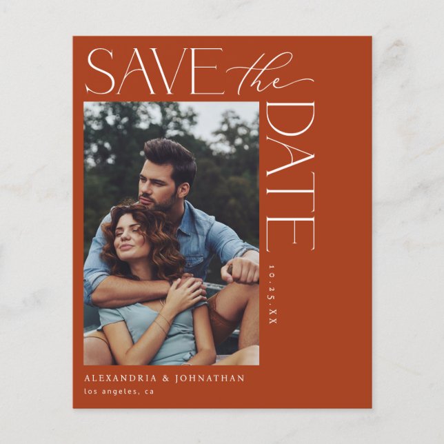Budget Chic Stylish Mod Photo Save the Date 2 Rust Flyer (Front)