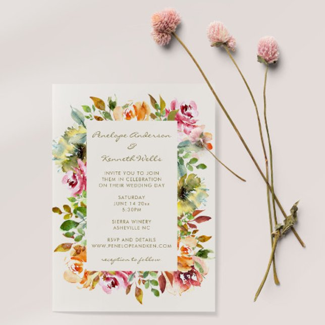 Budget Chic Watercolor Floral Wedding Invitation (Creator Uploaded)