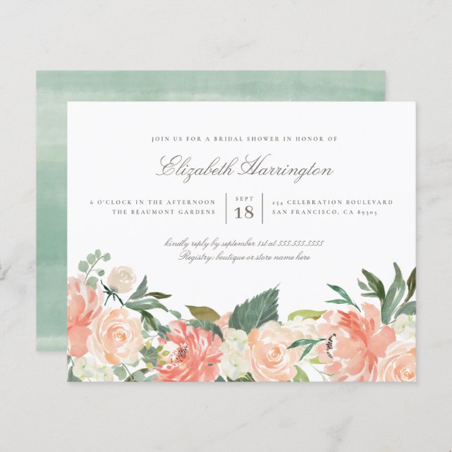 Budget Chic Watercolor Spring Floral Bridal Shower (Front/Back)