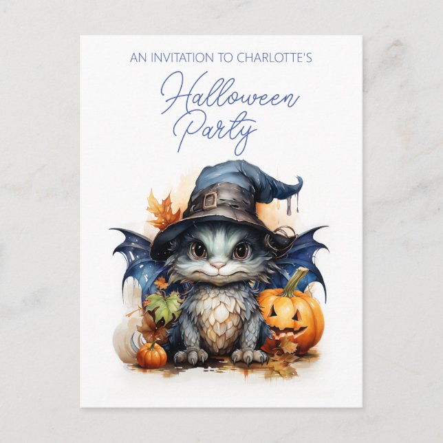Budget Children's Watercolor Baby Dragon Halloween Postcard (Front)