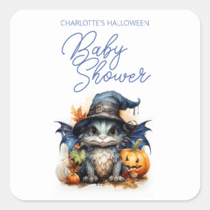 Budget Children's Watercolor Baby Dragon Halloween Square Sticker