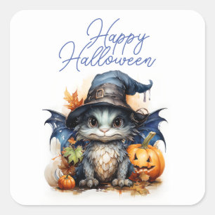 Budget Children's Watercolor Baby Dragon Halloween Square Sticker