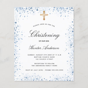 Budget christening blue boy blue white invitation