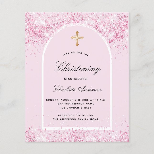 Budget christening blush pink glitter arch girl (Front)