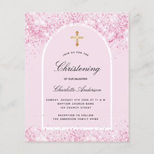 Budget christening blush pink glitter arch girl