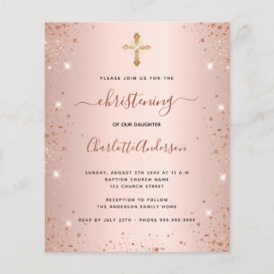 Budget christening blush rose glitter invitation