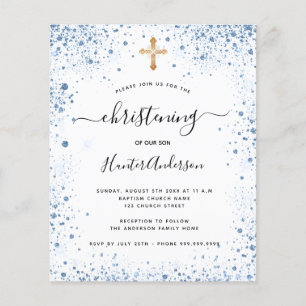 Budget christening boy blue white invitation