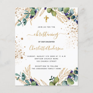 Budget christening eucalyptus greenery gold cross