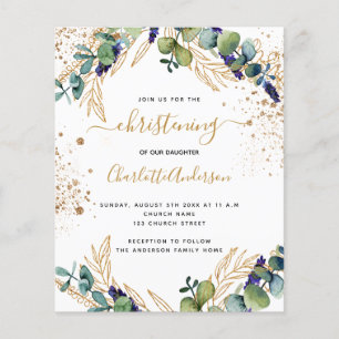 Budget christening eucalyptus greenery invitation