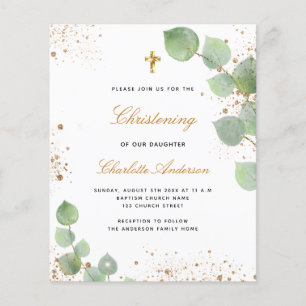 Budget christening eucalyptus script invitation