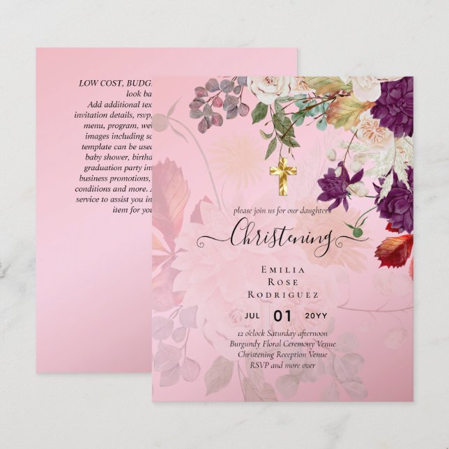 BUDGET CHRISTENING Invite Baptism Bautizo Bautismo (Front/Back)