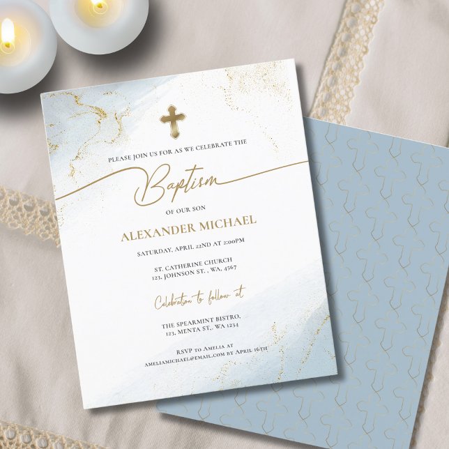 Budget Christian Blue Gold Cross Boy Baptism (Creator Uploaded)