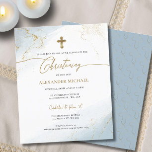 Budget Christian Blue Gold Cross Boy Christening