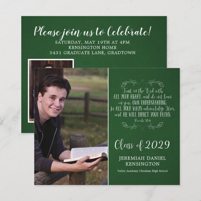Budget Christian Verse Green Graduation Photo (Front/Back)