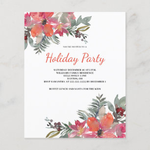 Budget Christmal Floral Poinsettia Invitation