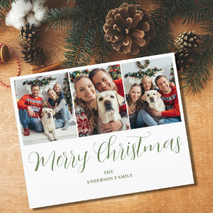Budget Christmas 3 Photo Green Typography Card