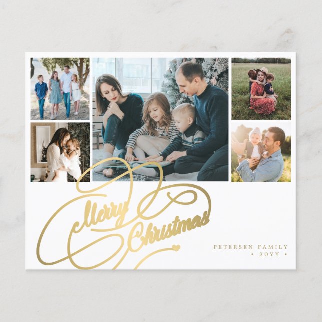 BUDGET Christmas 5 photos collage Holiday Card (Front)