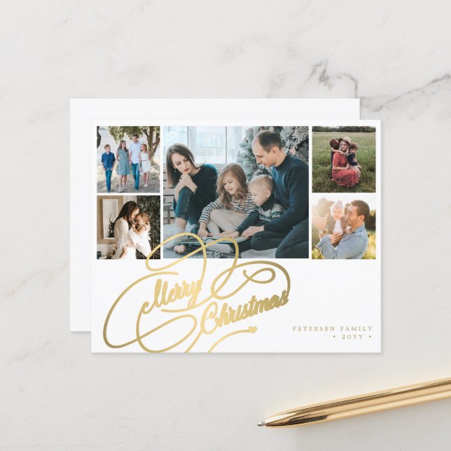 BUDGET Christmas 5 photos collage Holiday Card (Front/Back In Situ)