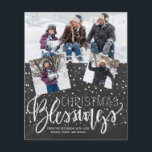 Budget Christmas chalkboard photo Holiday Card<br><div class="desc">Family seasonal holiday greetings 3 photo collage budget affordable card on a dark grey charcoal chalkboard background with falling snow and "Christmas Blessings" white calligraphy script. Easy to personalise with your photos and signature! PLEASE READ THIS BEFORE PURCHASING! This is a budget affordable wedding card printed on a paper sheet...</div>