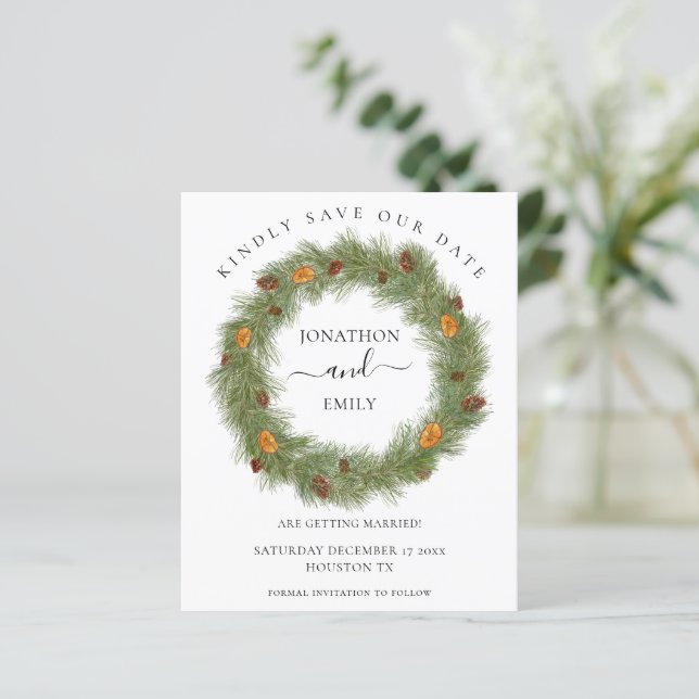 Budget Christmas Cone Orange Wedding Save the Date (Standing Front)