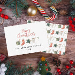budget Christmas cookie drinks candy cane holiday Card<br><div class="desc">A fun festive design featuring watercolor winter favourites - hot chocolate,  candy cane,  stocking. Merry Christmas in contemporary script font,  perfect to celebrate the holiday season. can be edited,  part of a collection.</div>
