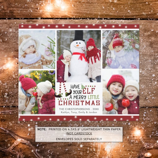 Budget Christmas Cute Elf 5 Photo Holiday Card (Creator Uploaded)