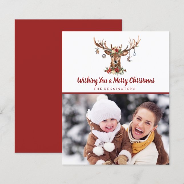 Budget Christmas Deer Ornaments Holiday Photo (Front/Back)