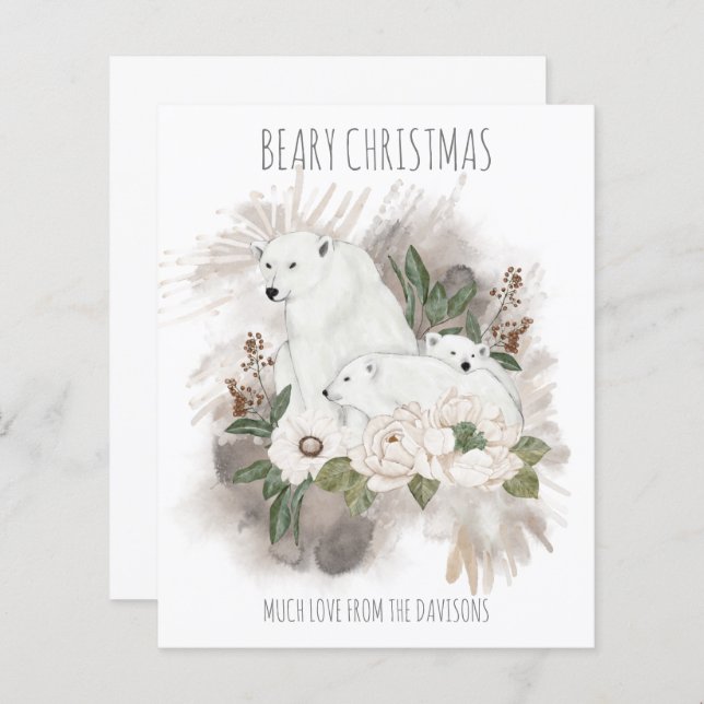 Budget Christmas Family Name White Polar Bear Card (Front/Back)