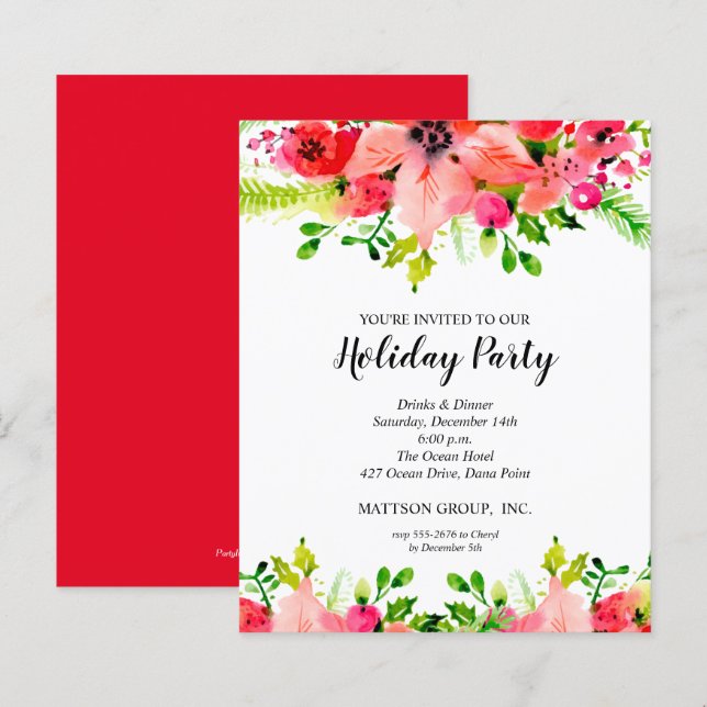 Budget Christmas Florals Greenery Holiday Invites (Front/Back)