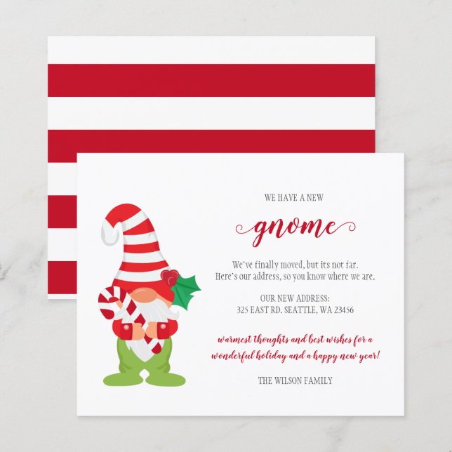 Budget Christmas Gnome We've Moved Holiday Cards (Front/Back)