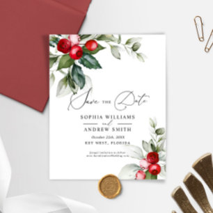 BUDGET Christmas Greenery & Red Save the Date 