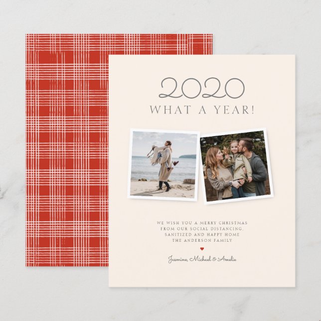 Budget Christmas Hand-drawn Tartan Photo Holiday (Front/Back)