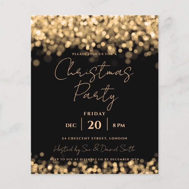Budget Christmas Holiday Gold Lights Invite Flyer (Front)