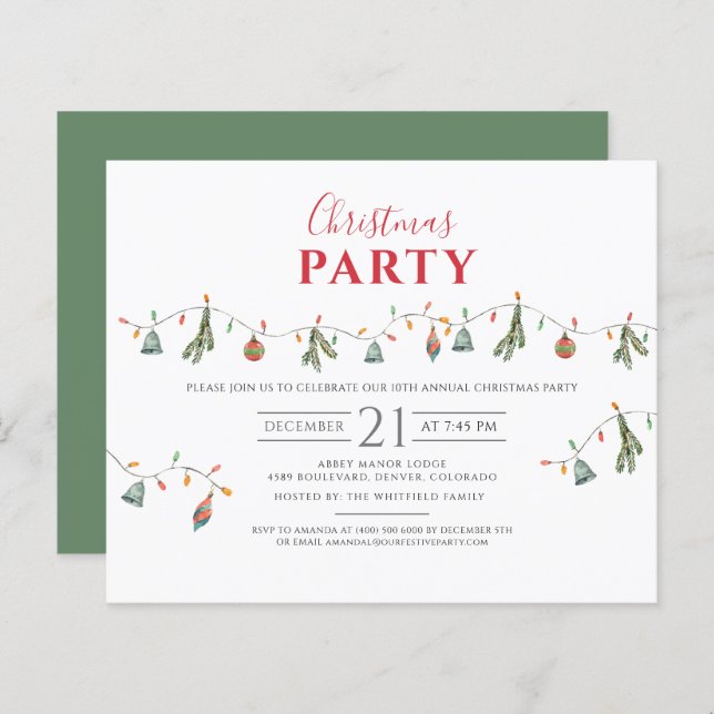 Budget Christmas Holiday Party Invitation (Front/Back)