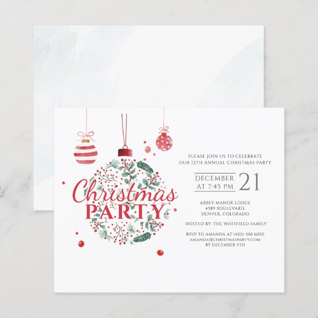 Budget Christmas Holiday Red Green Party Invite (Front/Back)