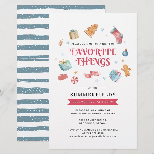 Budget Christmas Holidays Favourite Things Invite Stationery (Front/Back)