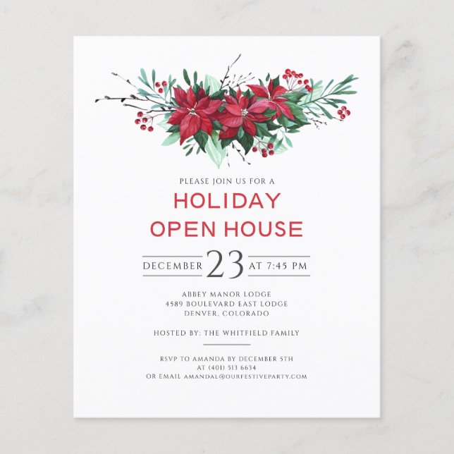 Budget Christmas Holidays Open House Invitation Flyer (Front)